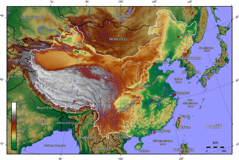 Topographische Karte von China
